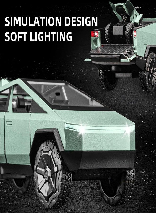 بلس بوينت طقم نموذج سيارة سايبرتراك من سبيكة معدنية بمقياس 1/32 من بلس بوينت، مع دراجة نارية شاطئية، وسيارة سايبرتراك معدنية مصبوبة، وصوت وإضاءة، وخاصية السحب للخلف، هدية مثالية لأعياد الميلاد، أسود - Image 3